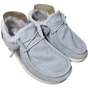 Hey Dude Corduroy Wendy Women's Size 6 Gray Fur Lined Comfort Shoe Elastic Laces